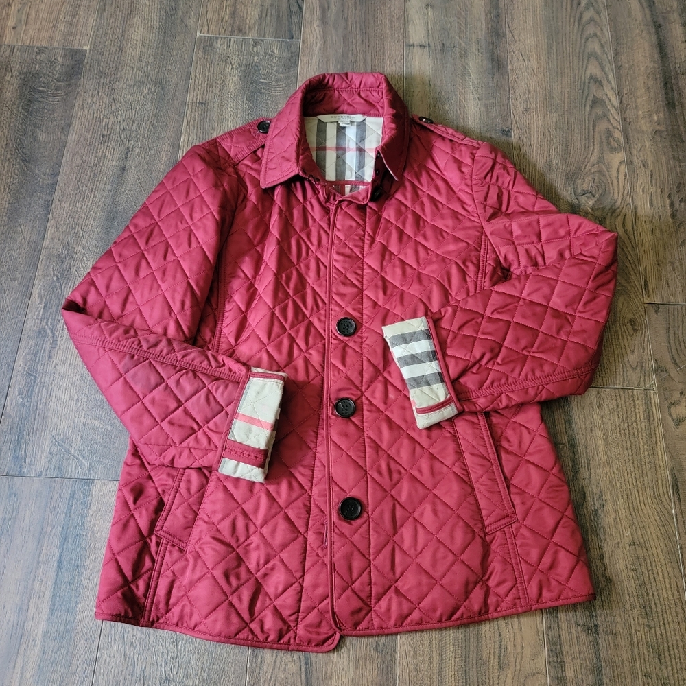 Burberry Brit Girl's Red Quilted Button Up Jacket